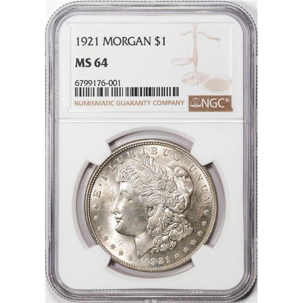 1921 $1 Morgan Silver Dollar Coin NGC MS64