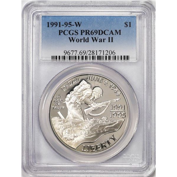 1991-95-W $1 Proof World War II Commemorative Silver Dollar Coin PCGS PR69DCAM
