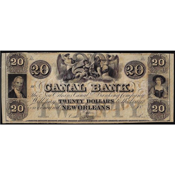 1800's $20 Canal Bank New Orleans, Louisiana Obsolete Note