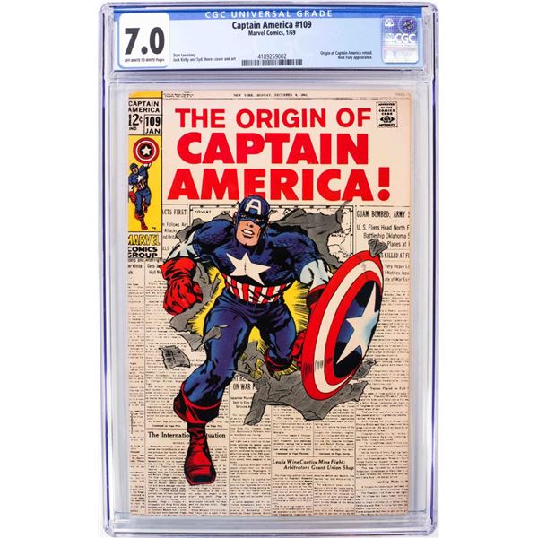 Marvel Comics Captain Americas #109 Comic Book 1/69 CGC 7.0
