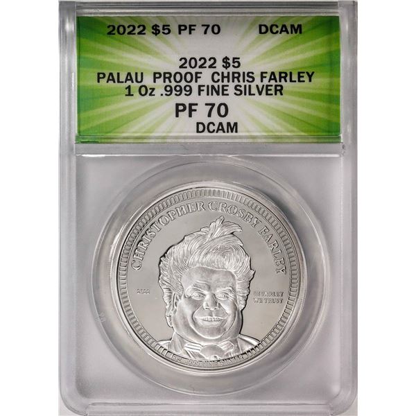 2022 $5 Palau Proof Chris Farley Silver Coin ANACS PF70DCAM