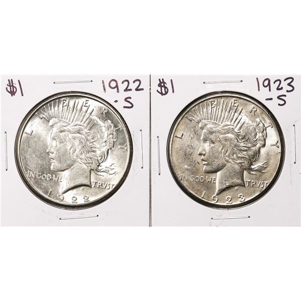 Lot of 1922-S & 1923-S $1 Peace Silver Dollar Coins
