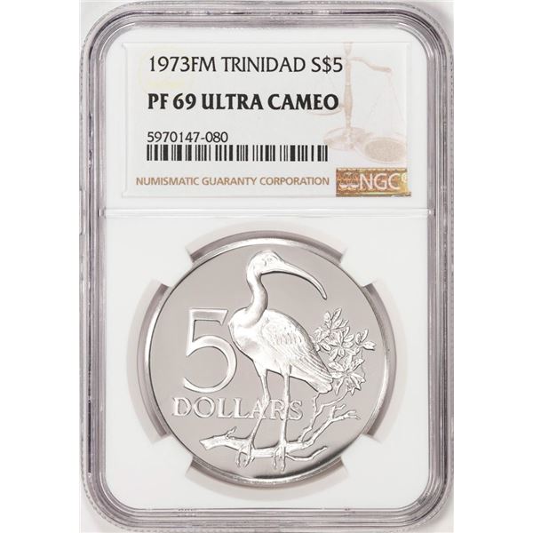 1973FM Trinidad and Tobago $5 Proof Silver Coin NGC PF69 Ultra Cameo