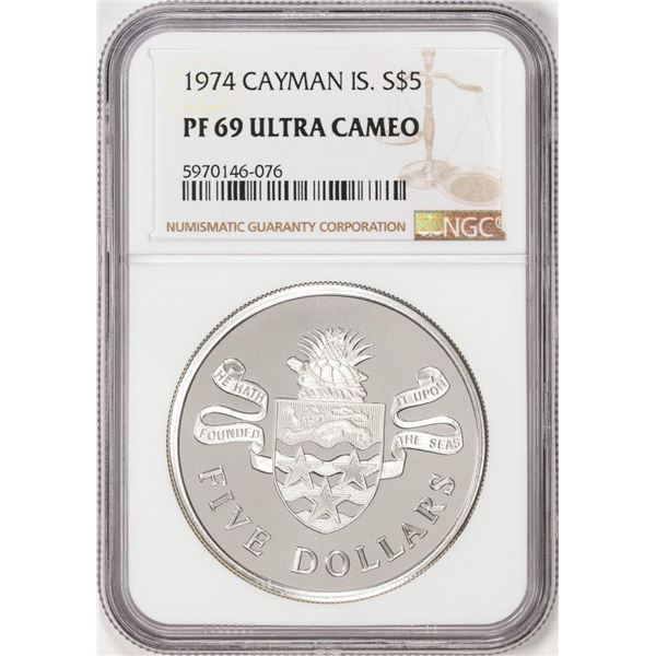 1974 Cayman Islands $5 Proof Silver Coin NGC PF69 Ultra Cameo