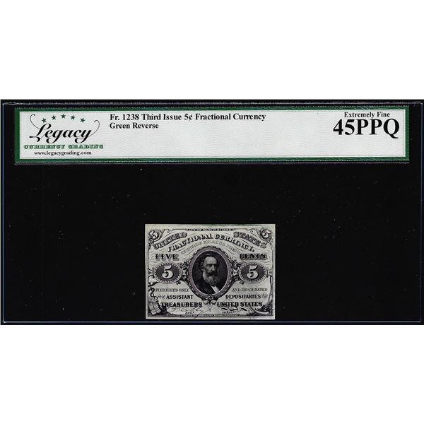 1863 Third Issue Five Cents Fractional Note Fr.1238 Legacy Extremely Fine 45PPQ