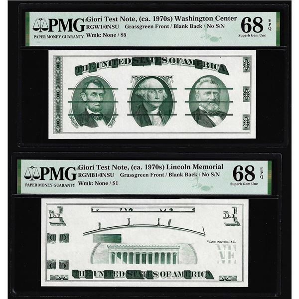 Set of Giori Test Note Washington & Lincoln Memorial PMG Superb Gem Unc 68EPQ