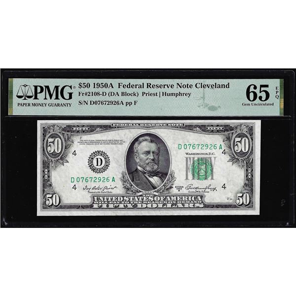 1950A $50 Federal Reserve Note Cleveland Fr.2108-D PMG Gem Uncirculated 65EPQ