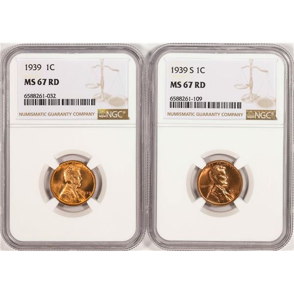 Lot of 1939 & 1939-S Lincoln Wheat Cent Coins NGC MS67RD