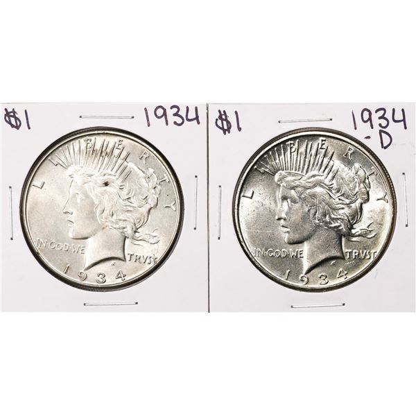 Set of 1934 & 1934-D $1 Peace Silver Dollar Coins