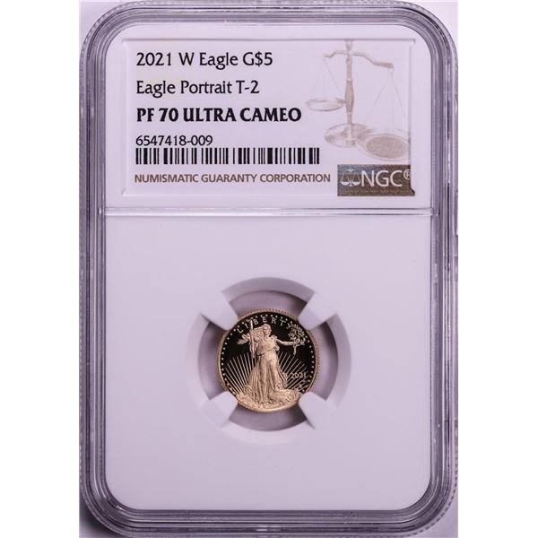 2021-W Type 2 $5 Proof American Gold Eagle Coin NGC PF70 Ultra Cameo