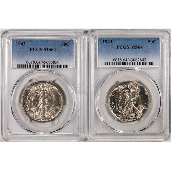 Lot of (2) 1943 Walking Liberty Half Dollar Coins PCGS MS64