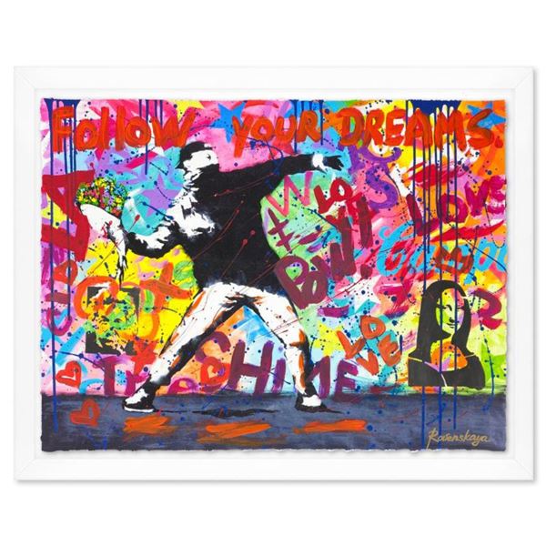 Nastya Rovenskaya "Throwing Flowers" Original Mixed Media on Paper