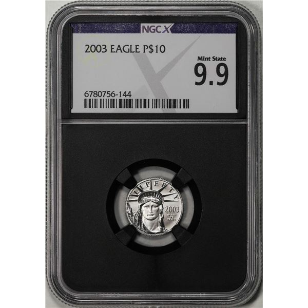 2003 $10 Platinum American Eagle Coin NGCX Mint State 9.9