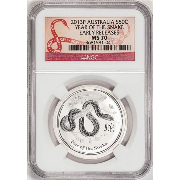 2013-P Australia 50 Cents Year Of The Snake Silver Coin NGC MS70 Early Releases