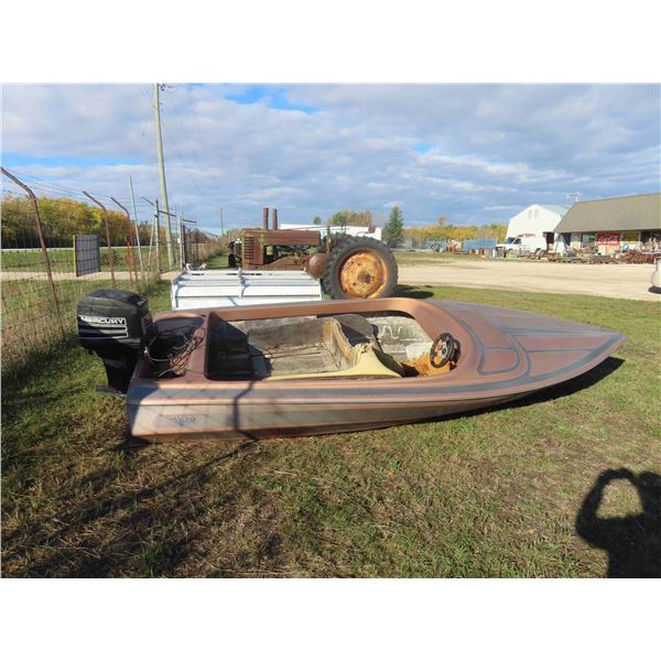 16' Fiberglass 'The Avenger' Speed Boat with Mercury 40HP Outboard Motor (Outboard Not Running + Not