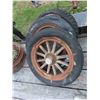 Image 1 : 3 Vintage Auto Wheels and Rims , 1 Is Wood Spoked -Pontiac On 1 Cap