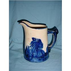 PITCHER FLOW BLUE (SOME CRAZING) SM CHIP ON BASE 8"T
