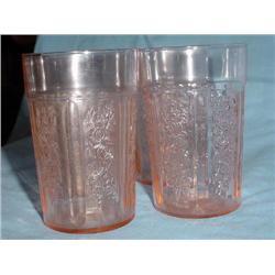 ROSE OF SHARON PINK DEPRESSION JUICE GLASSES X4