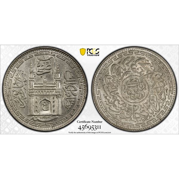 HYDERABAD: Mir Usman Ali, 1911-1948, AR rupee, AH1331 year 3, PCGS MS63
