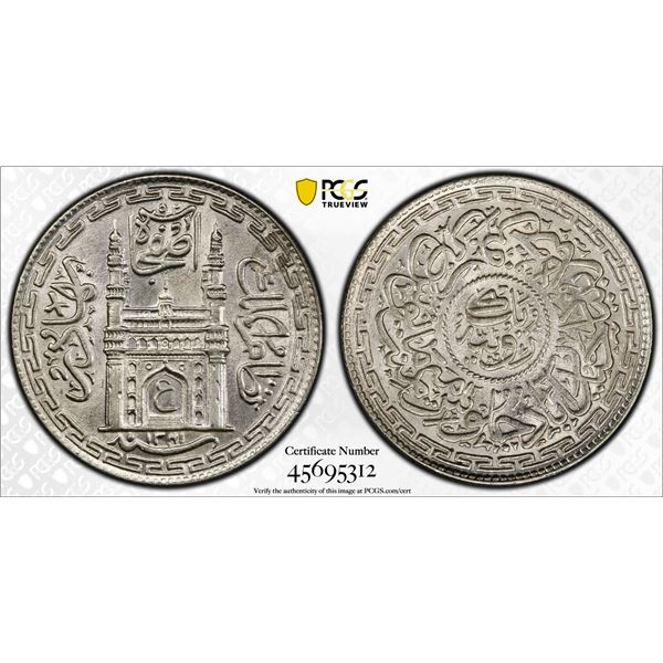 HYDERABAD: Mir Usman Ali, 1911-1948, AR rupee, AH1331 year 12, PCGS MS63