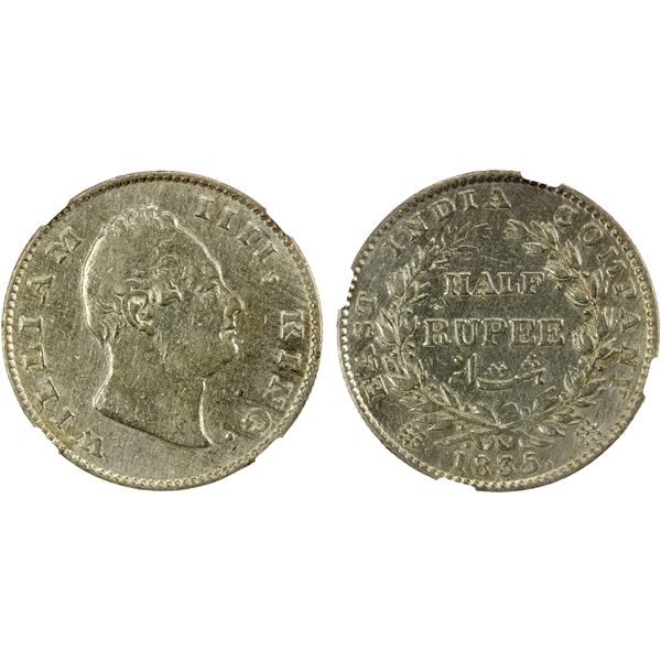 BRITISH INDIA: William IV, 1830-1837, AR 1/2 rupee, 1835(b), NGC AU details