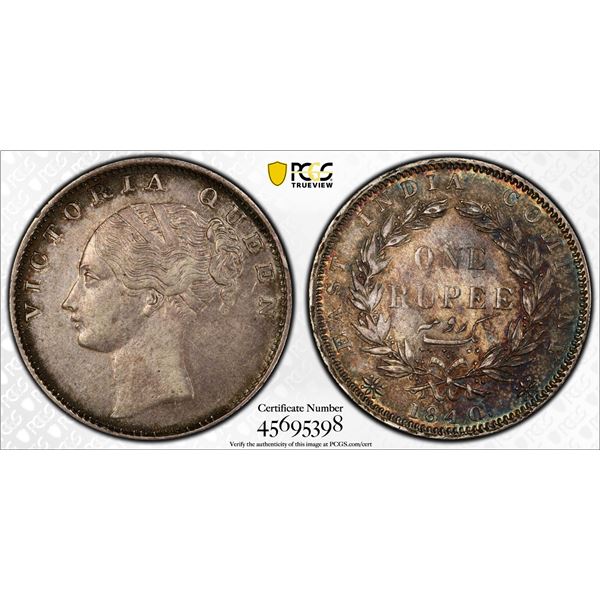 BRITISH INDIA: Victoria, Queen, 1837-1876, AR rupee, 1840(b), PCGS AU details