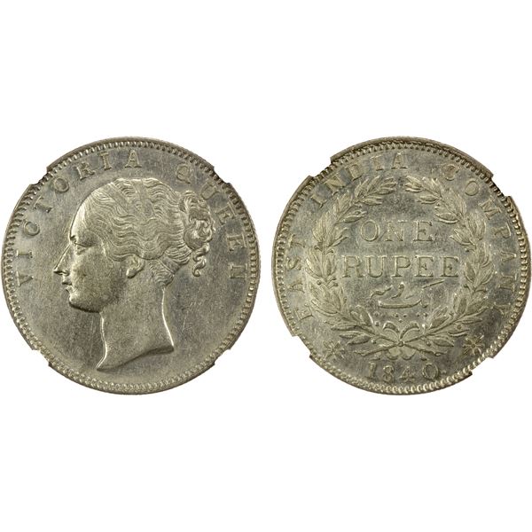BRITISH INDIA: Victoria, Queen, 1837-1876, AR rupee, 1840(b), NGC AU details