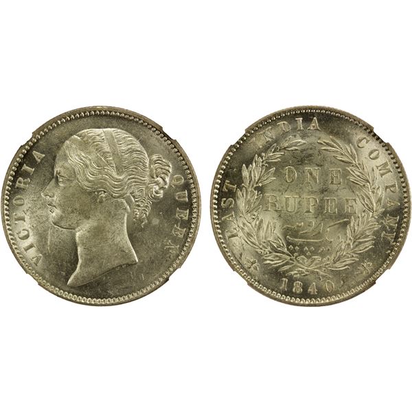 BRITISH INDIA: Victoria, Queen, 1837-1876, AR rupee, 1840(b/c), NGC MS61