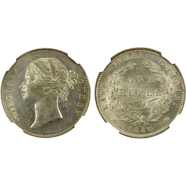 BRITISH INDIA: Victoria, Queen, 1837-1876, AR rupee, 1840(b&c), NGC MS61