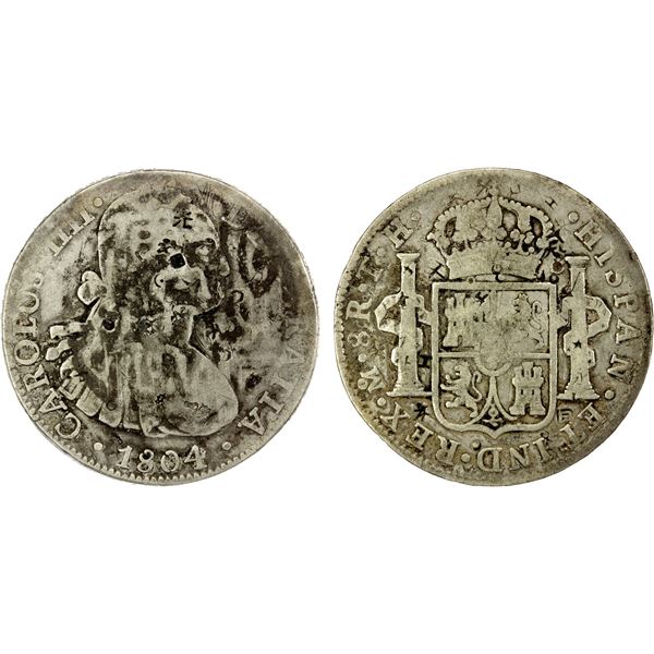 CHINESE CHOPMARKS: MEXICO: Carlos IV, 1788-1808, AR 8 reales, 1805-Mo, Fine