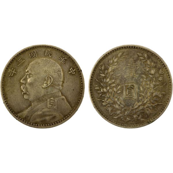 CHINA: Republic, AR dollar, year 3 (1914), VF-EF