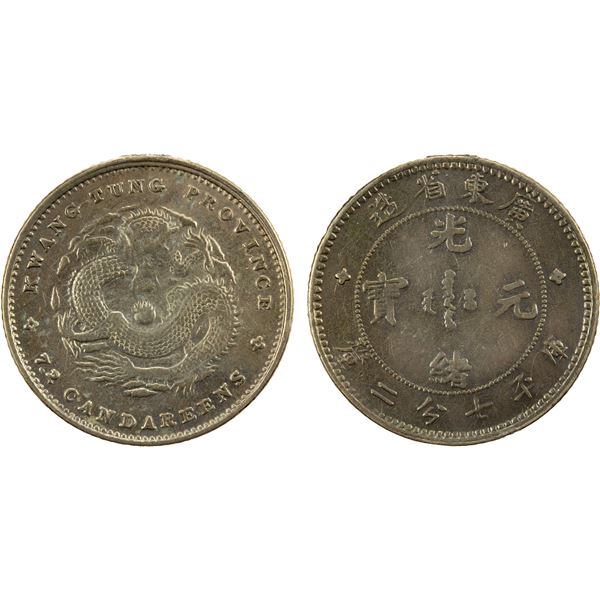 KWANGTUNG: Kuang Hsu, 1875-1908, AR 10 cents, ND (1890-1908), EF