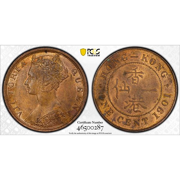 HONG KONG: Victoria, 1841-1901, AE cent, 1901-H, PCGS MS62 RB