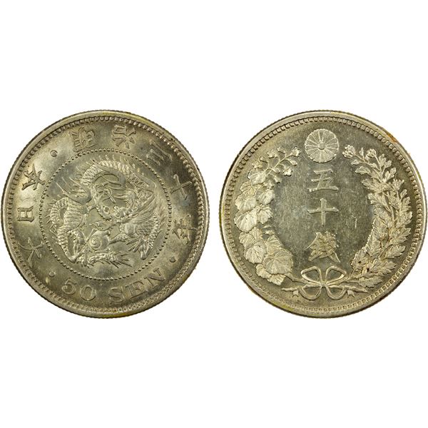 JAPAN: Meiji, 1868-1912, AR 50 sen, year 30 (1897), UNC