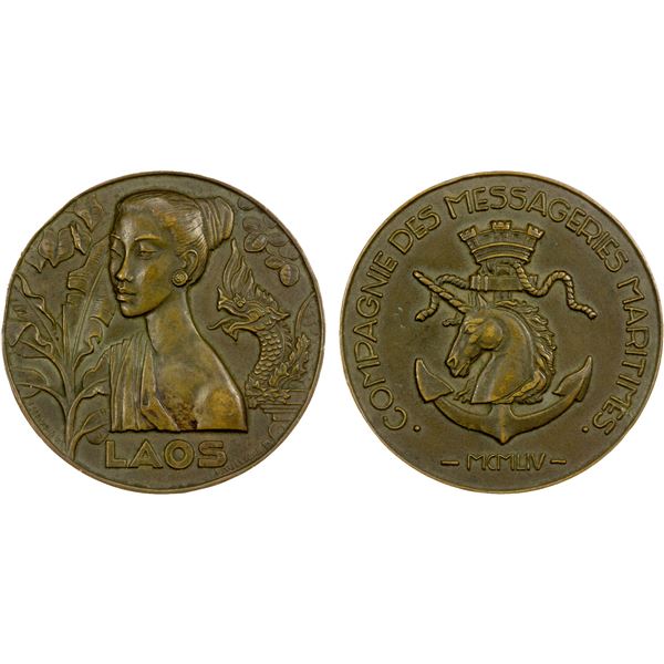 LAOS: AE medal (108.69g), 1954, EF