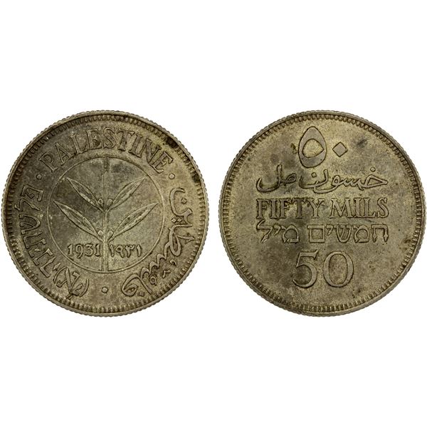 PALESTINE: British Mandate, AR 50 mils, 1931, EF