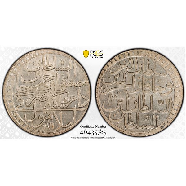 TURKEY: Mustafa III, 1757-1774, AR 2 zolota, Islambul, AH1171, PCGS MS64