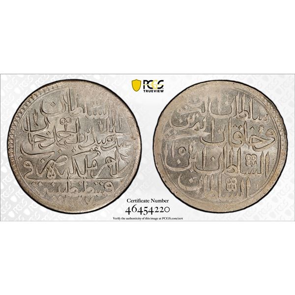 TURKEY: Selim III, 1789-1807, AR 2 zolota, Kostantiniye, AH1187 year 15, PCGS MS64