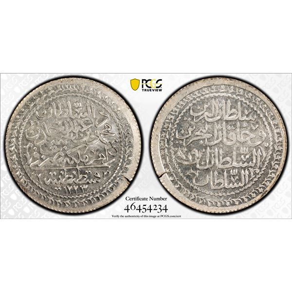 TURKEY: Mahmud II, 1808-1839, AR 30 para, Kostantiniye, AH1223 year 19, PCGS MS63