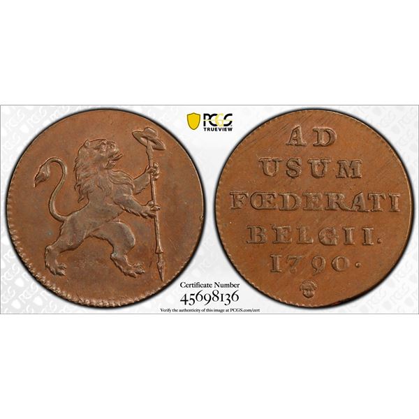 AUSTRIAN NETHERLANDS: Insurrection, AE liard, Brussels, 1790, PCGS MS63 BN
