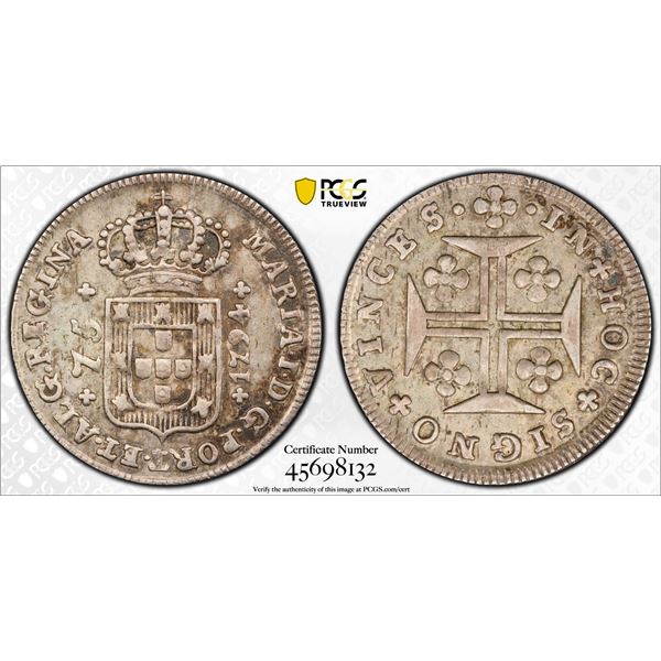 AZORES: Maria I, 1777-1816, AR 75 réis, 1794, PCGS AU55