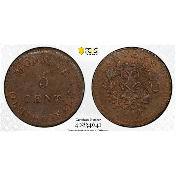 BELGIUM: ANTWERP: Siege Issue, AE 5 centimes, 1814, PCGS AU58