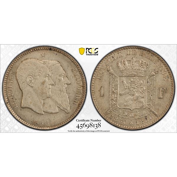 BELGIUM: Leopold II, 1865-1909, AR franc, 1880, PCGS MS62