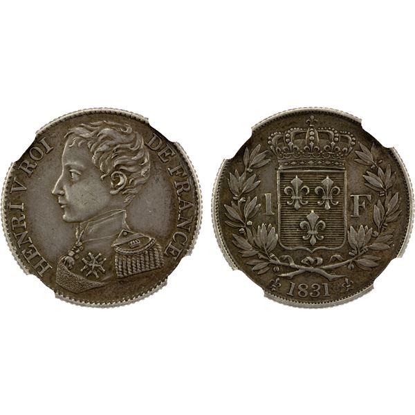 FRANCE: Henri V, 1830, AR franc, 1831, NGC AU55