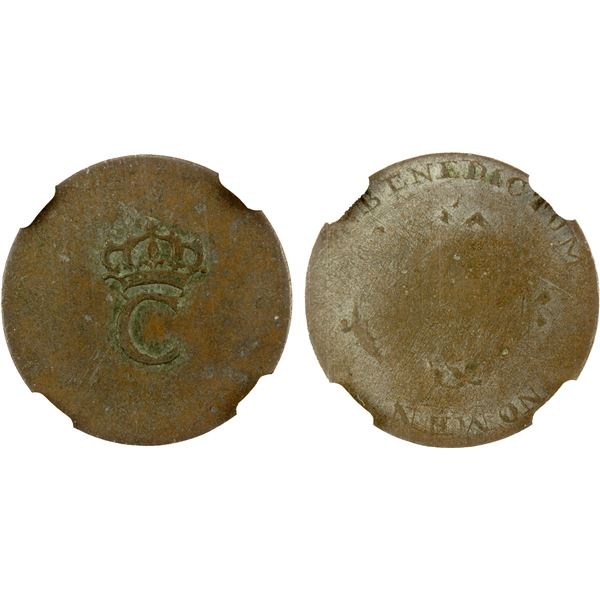 FRENCH COLONIES: Louis XVI, 1774-1793, AE stampee, ND (1779), NGC XF45.