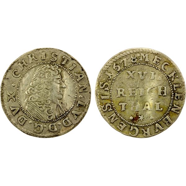 MECKLENBURG-SCHWERIN: Christian Ludwig I, 1658-1692, AR 1/16 thaler, Ratzeburg, 1678, VF