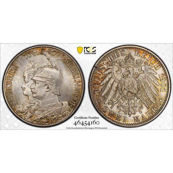 PRUSSIA: Wilhelm II, 1888-1918, AR 2 mark, 1901, PCGS MS66