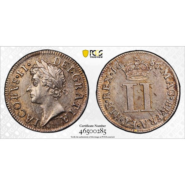 ENGLAND: James II, 1685-1688, AR 2 pence, 1686, PCGS MS62