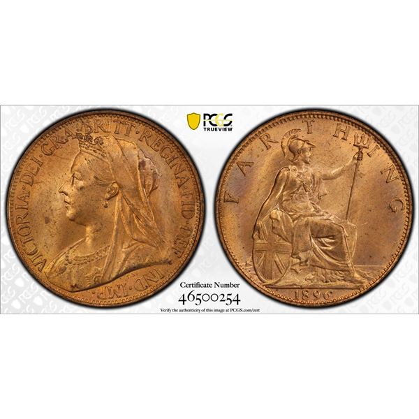 GREAT BRITAIN: Victoria, 1837-1901, AE farthing, 1896, PCGS MS64 +RD