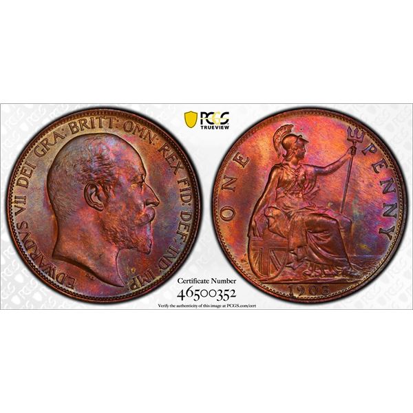 GREAT BRITAIN: Edward VII, 1901-1910, AE penny, 1903, PCGS MS64 RB